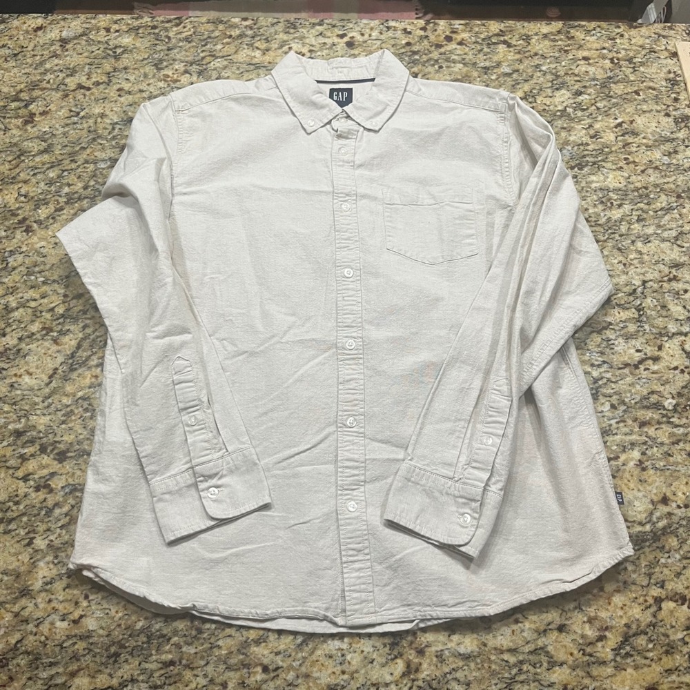 GAP Mens Long Sleeve Button Down Oxford Shirt Beige Tan Size XL Pocket